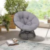 浅灰 (1) Skandiquip 36" Oversized Papasan Chair with 360° Swivel with Cushion, Sturdy Frame for Indoor & Outdoor