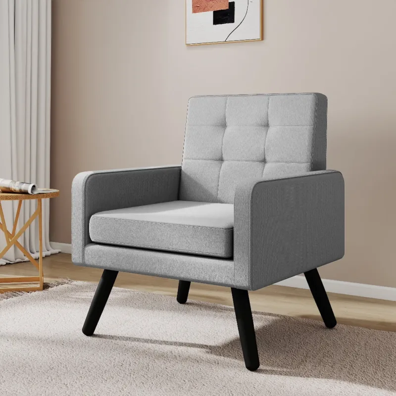 浅灰 (1) Skandiquip 31" Mid Century Modern Accent Chair, Upholstered Cozy Single Sofa Chair with Solid Legs, Extra Large Seat, 496 Lbs Capacity for Living Room Bedroom