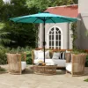 Skandiquip 9FT Heavy-Duty Patio Market Umbrella, Push Button Tilt & Easy Crank, 8 Sturdy Ribs, UV Waterproof Outdoor Shade for Yard Pool Garden