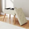 浅黄 (1) Skandiquip Extra Wide Round Storage Ottoman 26.3" Velvet Upholstered Foot Stool with Removable Lid for Living Room Makeup Room Bedroom