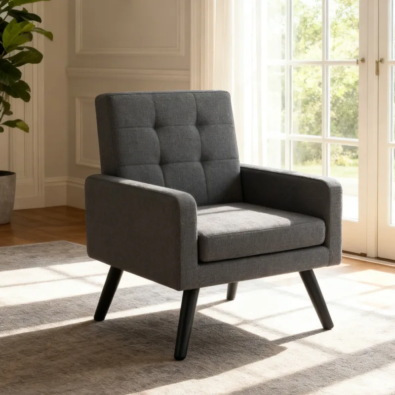 深灰 (1) Skandiquip 31" Mid Century Modern Accent Chair, Upholstered Cozy Single Sofa Chair with Solid Legs, Extra Large Seat, 496 Lbs Capacity for Living Room Bedroom