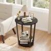 深灰场景1 (1) Skandiquip 17.7 Inch Diameter Round 2-Tier Accent Side Table Industrial End Table with Storage Shelf Wooden Top for Living Room Bedroom