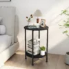 深灰场景2 (1) Skandiquip 17.7 Inch Diameter Compact Round 2-Tier Accent Side Table Industrial End Table with Storage Shelf Wooden Top for Living Room Bedroom