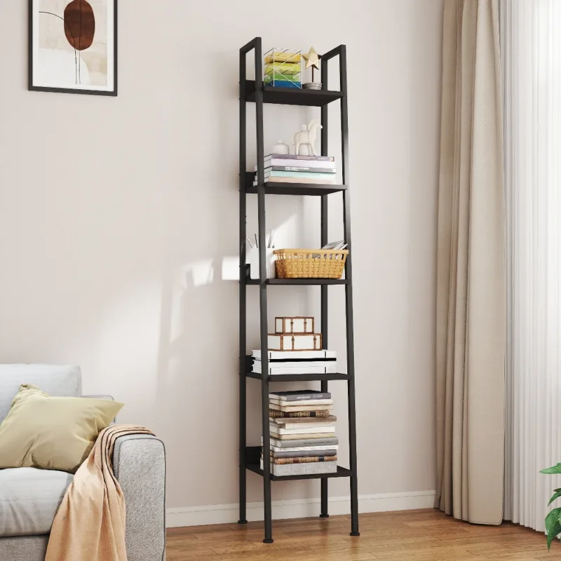 Skandiquip 5-Tier Leaning Ladder Shelf,  Wood and Metal Multifunctional Display Storage Rack for Living Room Bedroom