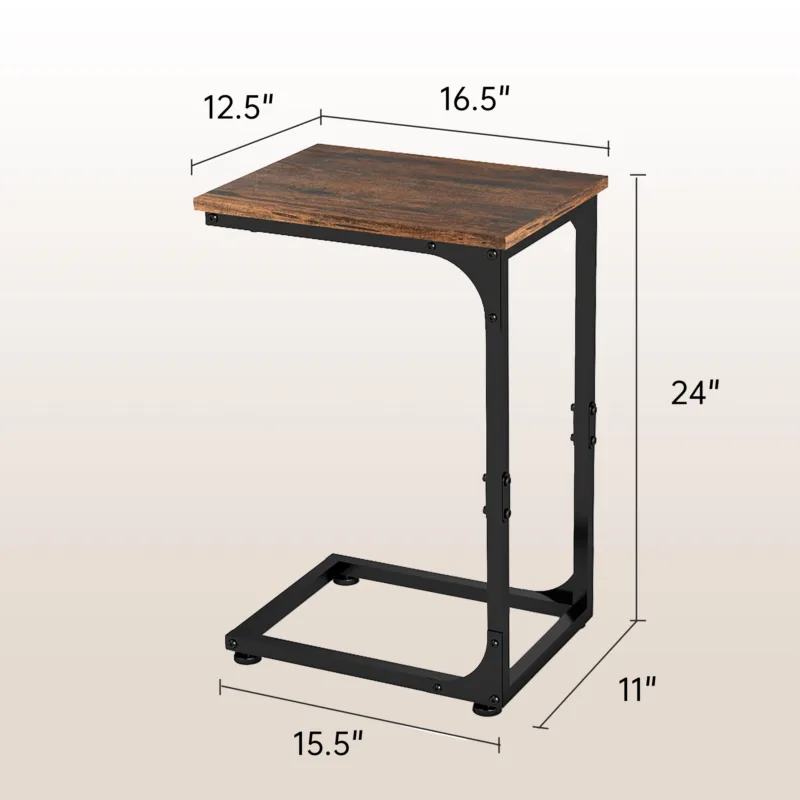 Skandiquip Set of 2 C Shaped End Table,24" Side Table with Metal Frame,Suitable for Sofa Couch Bed,Dark Brown Living Room Bedroom