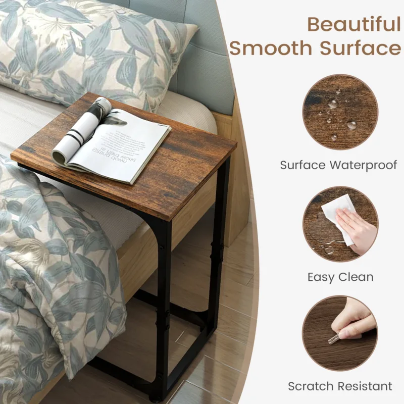 Skandiquip Set of 2 C Shaped End Table,24" Side Table with Metal Frame,Suitable for Sofa Couch Bed,Dark Brown Living Room Bedroom