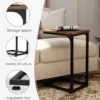 Skandiquip Set of 2 C Shaped End Table,24" Side Table with Metal Frame,Suitable for Sofa Couch Bed,Dark Brown Living Room Bedroom
