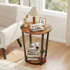 火烧木场景1 (1) Skandiquip 17.7 Inch Diameter Round 2-Tier Accent Side Table Industrial End Table with Storage Shelf Wooden Top for Living Room Bedroom