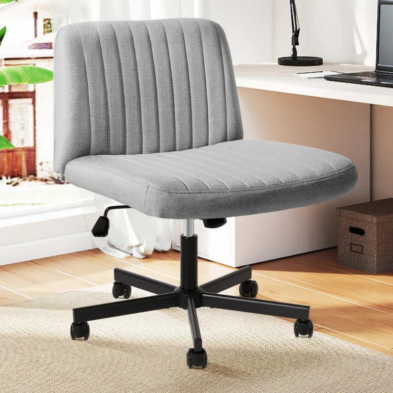 灰色 (1) Skandiquip 360° Swivel Modern Criss Cross Armless Office Chair, Extra Wide Rolling Swivel Desk Chair with Wheels, Padded Adjustable Fabric Chair for Home Office