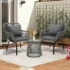 Skandiquip 3 Piece Rattan Bistro Set, All Weather Small Space Outdoor Patio Furniture with Tempered Glass Top Table & 2 Wicker Chairs for Balcony, Garden, Backyard