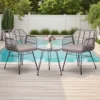 灰色1 Skandiquip 3-Piece All Weather Wicker Bistro Set, Rattan Chairs with Table, 2 Waterproof Removable Cushions for Garden Poolside