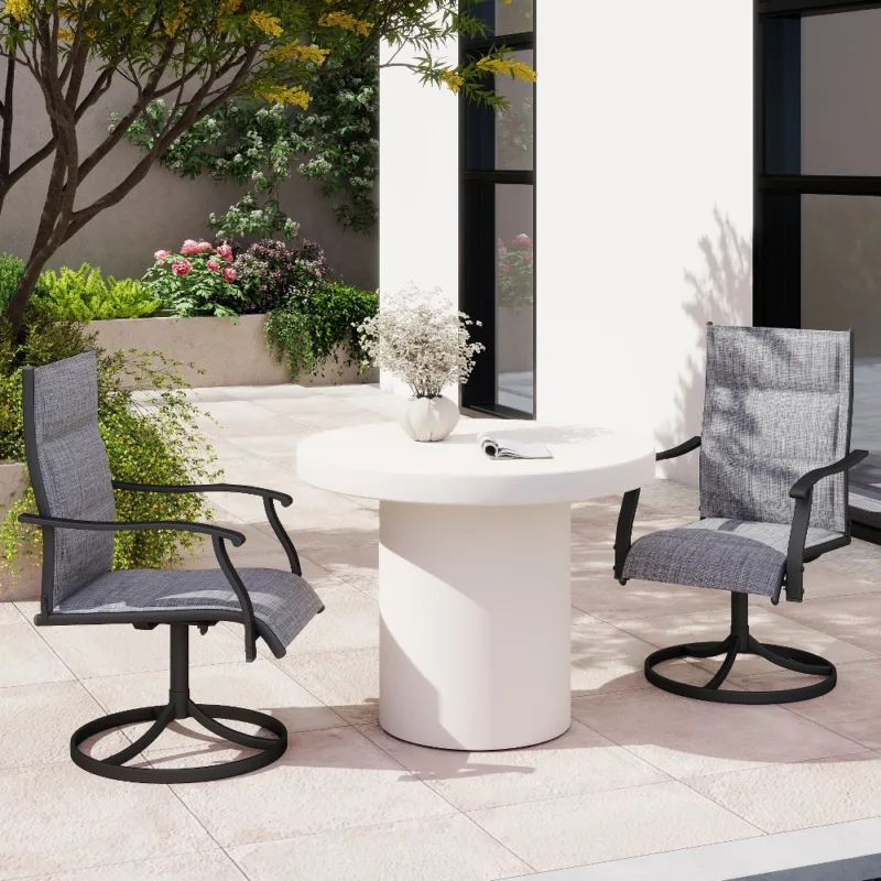 灰色两把 (1) Skandiquip 2 Pieces Patio Swivel Rocking Chairs, Padded Textilene Mesh Rustproof Steel Frame, All Weather Outdoor Dining Chairs for Lawn Garden Backyard Deck