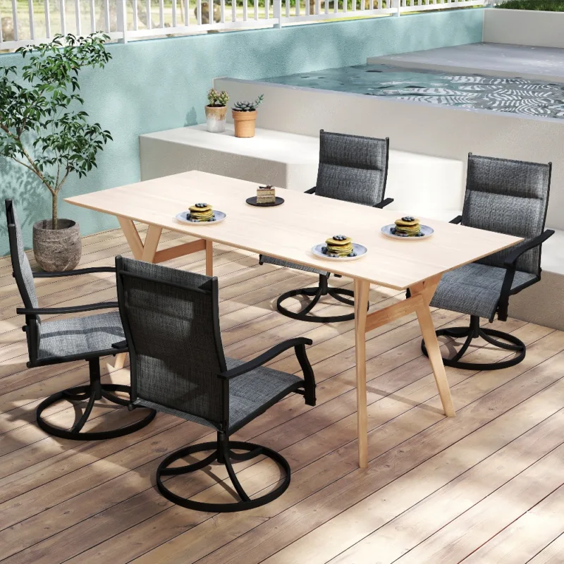 灰色四把 (1) Skandiquip 4 Pieces Patio Swivel Rocking Chairs, Padded Textilene Mesh Rustproof Steel Frame, All Weather Outdoor Dining Chairs for Lawn Garden Backyard Deck