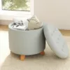 灰色场景 (1) Skandiquip Extra Wide Round Storage Ottoman 26.3" Velvet Upholstered Foot Stool with Removable Lid for Living Room Makeup Room Bedroom