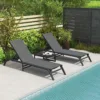灰色场景1 (1) Skandiquip Set of 2 Portable Aluminum Chaise Lounge Chairs, 5 Adjustable Reclining Positions, No Assembly Outdoor Recliner for Pool Patio Beach