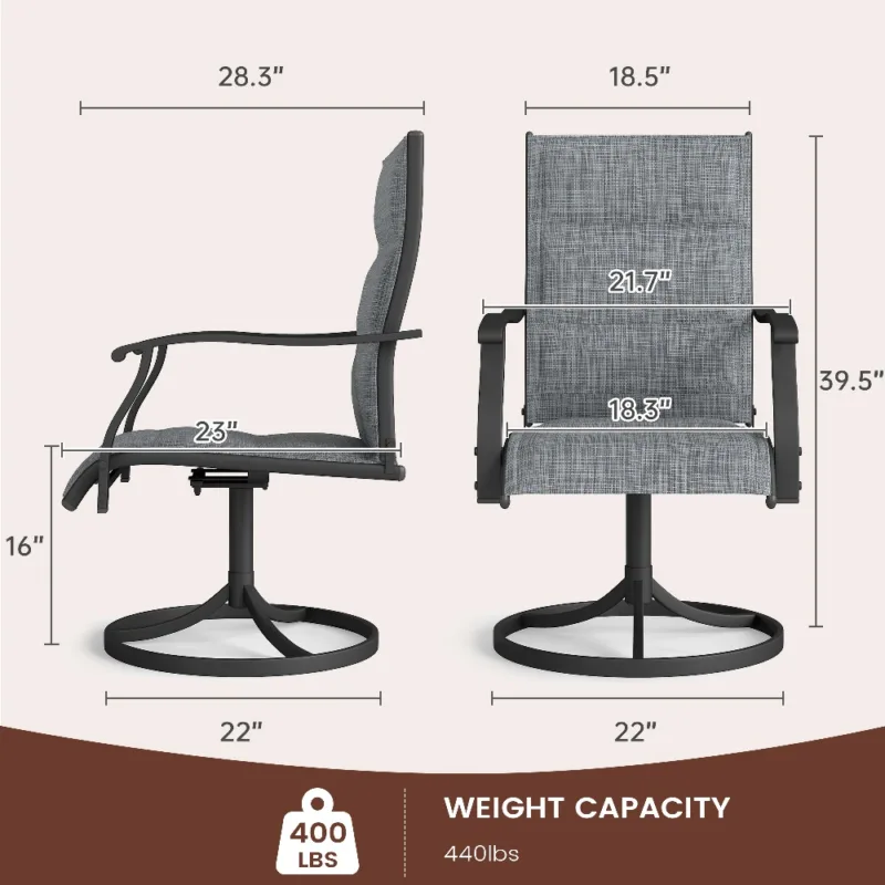 灰色尺寸 (1) Skandiquip 4 Pieces Patio Swivel Rocking Chairs, Padded Textilene Mesh Rustproof Steel Frame, All Weather Outdoor Dining Chairs for Lawn Garden Backyard Deck