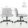 灰色尺寸 (1) Skandiquip 360° Swivel Modern Criss Cross Armless Office Chair, Extra Wide Rolling Swivel Desk Chair with Wheels, Padded Adjustable Fabric Chair for Home Office