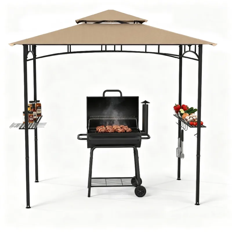 Skandiquip 8' x 5' Outdoor Grill Gazebo, Heavy Duty Double Tier Vented BBQ Canopy, Waterproof Sunproof Patio Barbecue Shelter for Backyard, Garden, Lawn & Outside Use