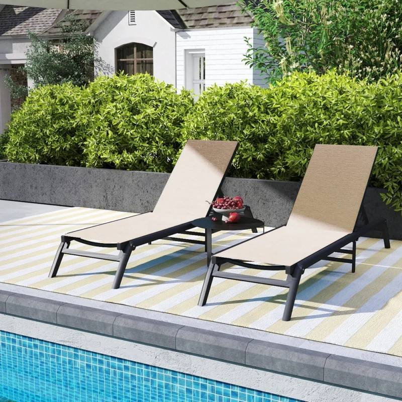 白色场景1 (1) Skandiquip Set of 2 Portable Aluminum Chaise Lounge Chairs, 5 Adjustable Reclining Positions, No Assembly Outdoor Recliner for Pool Patio Beach