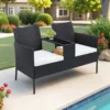 白色坐垫2 (1) Skandiquip 2 Seat Patio Conversation Set, Outdoor Rattan Wicker Loveseat with Built-in Coffee Table, Removable Cushions, All Weather Patio Furniture for Backyard Garden Lawn Balcony Porch