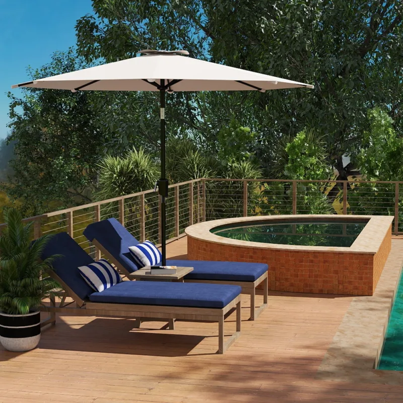 Skandiquip 9FT Heavy-Duty Patio Market Umbrella, Push Button Tilt & Easy Crank, 8 Sturdy Ribs, UV Waterproof Outdoor Shade for Yard Pool Garden