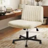 米色 (1) Skandiquip 360° Swivel Modern Criss Cross Armless Office Chair, Extra Wide Rolling Swivel Desk Chair with Wheels, Padded Adjustable Fabric Chair for Home Office