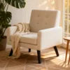 米色 (1) Skandiquip 31" Mid Century Modern Accent Chair, Upholstered Cozy Single Sofa Chair with Solid Legs, Extra Large Seat, 496 Lbs Capacity for Living Room Bedroom