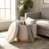 米色 (1) Skandiquip Extra Wide Round Storage Ottoman 26.3" Velvet Upholstered Foot Stool with Removable Lid for Living Room Makeup Room Bedroom
