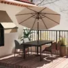米色场景 (1) Skandiquip 10FT Outdoor Patio Market Umbrella, Push Button Tilt & Crank Lift, 8 Sturdy Ribs, UV Protected, Waterproof, Garden Yard Pool Use, Beige