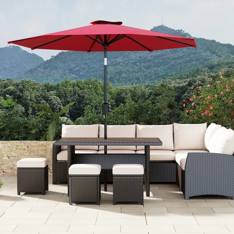 Skandiquip 9FT Heavy-Duty Patio Market Umbrella, Push Button Tilt & Easy Crank, 8 Sturdy Ribs, UV Waterproof Outdoor Shade for Yard Pool Garden