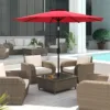 红色场景 (1) Skandiquip 10FT Outdoor Patio Market Umbrella, Push Button Tilt & Crank Lift, 8 Sturdy Ribs, UV Protected, Waterproof, Garden Yard Pool Use, Beige