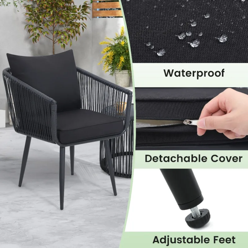 细节 (1) Skandiquip 3-Piece All-Weather Wicker Conversation Rattan Bistro Set, Patio Furniture with Glass Table for Outdoor Balcony Backyard Porch