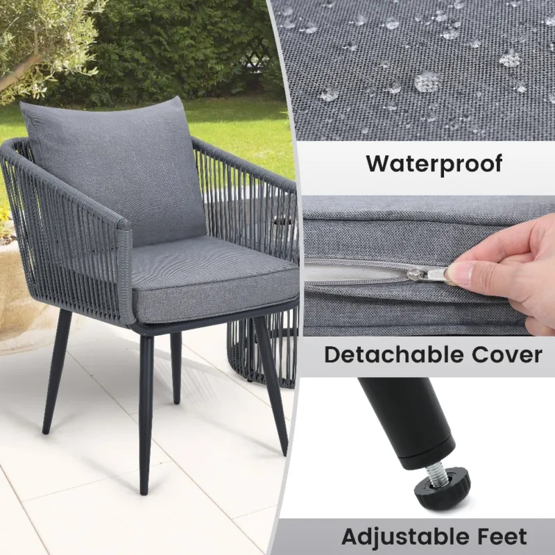 细节 (1) Skandiquip 3-Piece All-Weather Wicker Conversation Rattan Bistro Set, Patio Furniture with Glass Table for Outdoor Balcony Backyard Porch