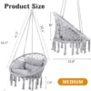 细节1 (1) Skandiquip 53" Macrame Hanging Swinging Hammock Chair, Premium Handwoven Macrame with Oversized Cushion, for Porch, Balcony & Bedroom