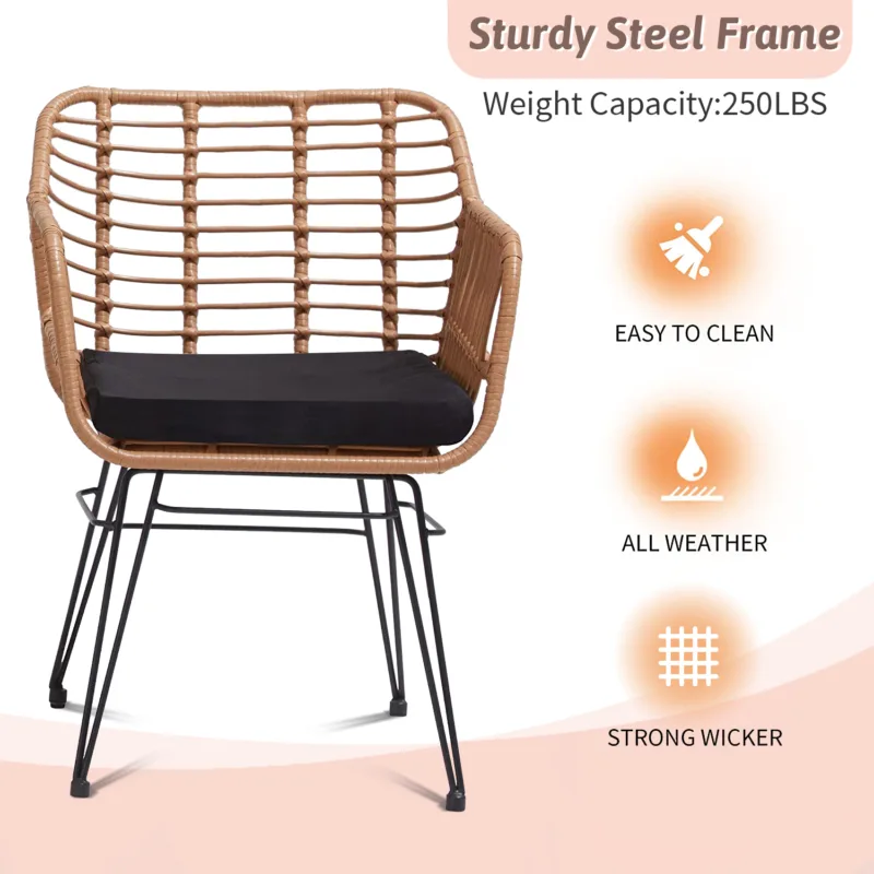细节1 Skandiquip 3-Piece All Weather Wicker Bistro Set, Rattan Chairs with Table, 2 Waterproof Removable Cushions for Garden Poolside