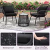 Skandiquip 3 Piece Rattan Bistro Set, All Weather Small Space Outdoor Patio Furniture with Tempered Glass Top Table & 2 Wicker Chairs for Balcony, Garden, Backyard