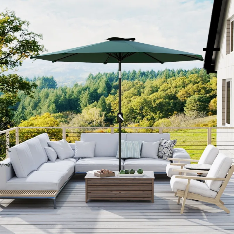 Skandiquip 9FT Heavy-Duty Patio Market Umbrella, Push Button Tilt & Easy Crank, 8 Sturdy Ribs, UV Waterproof Outdoor Shade for Yard Pool Garden