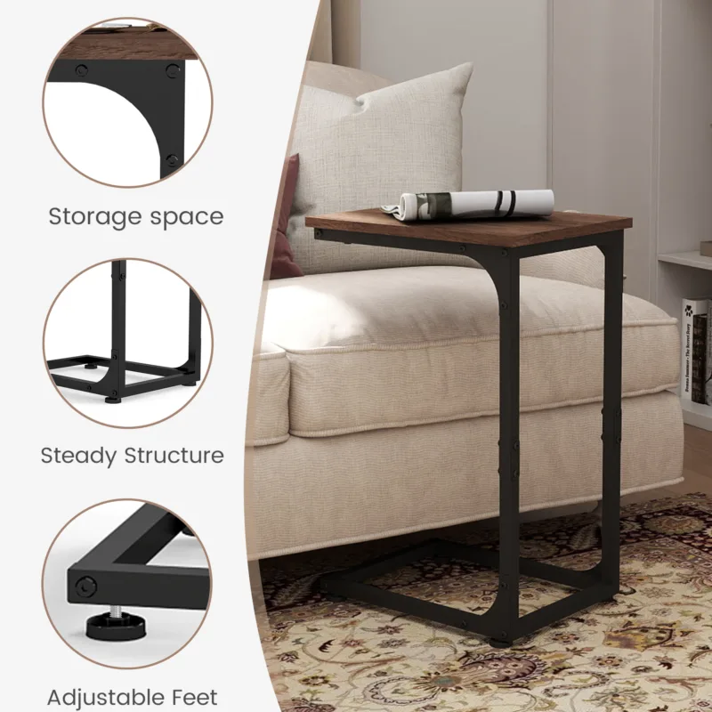Skandiquip 24" Shaped End Table, Side Table for Sofa Couch Bed, Metal Frame Ideal for Living Room Bedroom