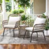 Skandiquip 3 Piece Rattan Bistro Set, All Weather Small Space Outdoor Patio Furniture with Tempered Glass Top Table & 2 Wicker Chairs for Balcony, Garden, Backyard