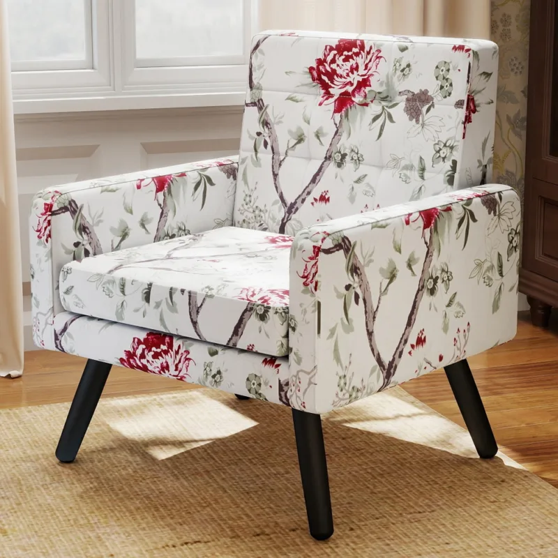 花色 (1) Skandiquip 31" Mid Century Modern Accent Chair, Upholstered Cozy Single Sofa Chair with Solid Legs, Extra Large Seat, 496 Lbs Capacity for Living Room Bedroom
