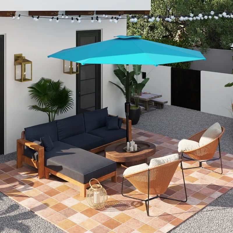 Skandiquip 9FT Heavy-Duty Patio Market Umbrella, Push Button Tilt & Easy Crank, 8 Sturdy Ribs, UV Waterproof Outdoor Shade for Yard Pool Garden