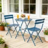 蓝色1 (1) Skandiquip 3-Piece Metal Outdoor Folding Bistro Set, Foldable Table & 2 Chairs, Space-Saving Patio Dining Furniture for Balcony, Garden & Yard