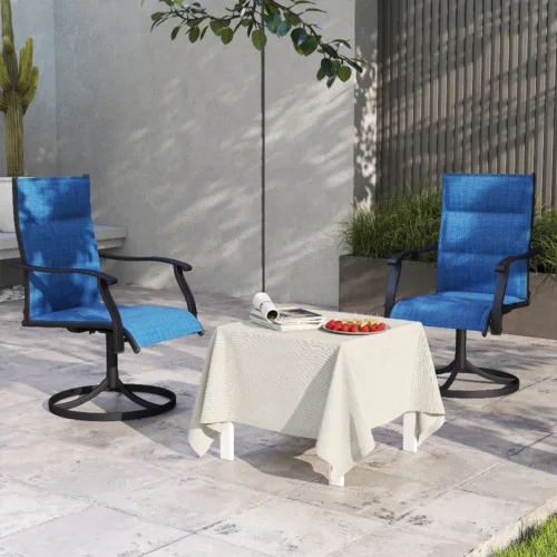 蓝色两把 (1) Skandiquip 2 Pieces Patio Swivel Rocking Chairs, Padded Textilene Mesh Rustproof Steel Frame, All Weather Outdoor Dining Chairs for Lawn Garden Backyard Deck