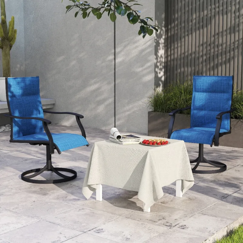 蓝色两把 (1) Skandiquip 2 Pieces Patio Swivel Rocking Chairs, Padded Textilene Mesh Rustproof Steel Frame, All Weather Outdoor Dining Chairs for Lawn Garden Backyard Deck