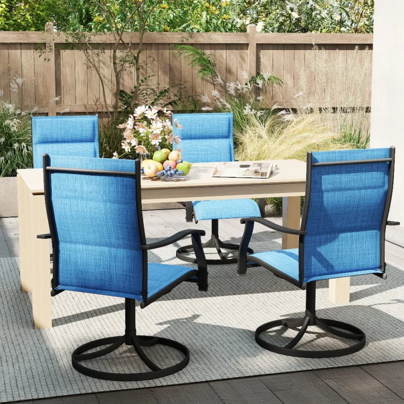 蓝色四把 (1) Skandiquip 4 Pieces Patio Swivel Rocking Chairs, Padded Textilene Mesh Rustproof Steel Frame, All Weather Outdoor Dining Chairs for Lawn Garden Backyard Deck