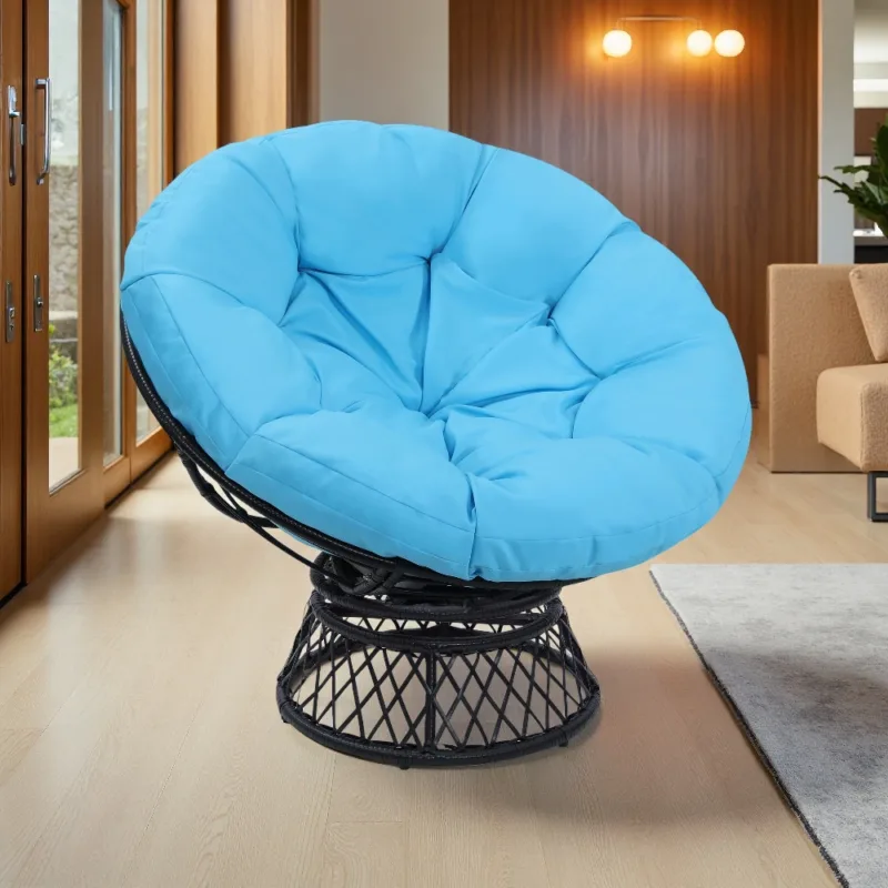 蓝色场景 (1) Skandiquip 44" Oversized Papasan Chair with 360° Swivel with Cushion, Sturdy Frame for Indoor & Outdoor
