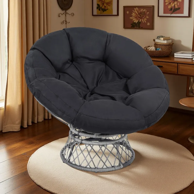 雷达椅黑色 (1) Skandiquip 44" Oversized Papasan Chair with 360° Swivel with Cushion, Sturdy Frame for Indoor & Outdoor