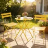 黄色 (1) Skandiquip 3-Piece Metal Outdoor Folding Bistro Set, Foldable Table & 2 Chairs, Space-Saving Patio Dining Furniture for Balcony, Garden & Yard