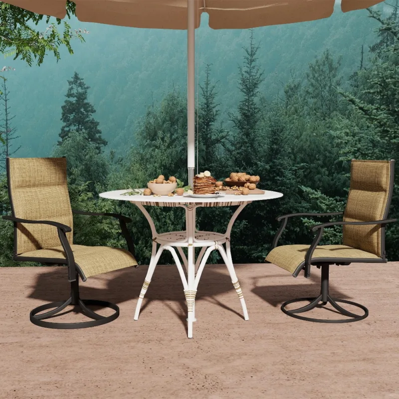 黄色两把 (1) Skandiquip 2 Pieces Patio Swivel Rocking Chairs, Padded Textilene Mesh Rustproof Steel Frame, All Weather Outdoor Dining Chairs for Lawn Garden Backyard Deck