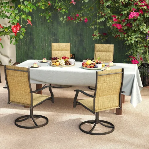 黄色四把 (1) Skandiquip 4 Pieces Patio Swivel Rocking Chairs, Padded Textilene Mesh Rustproof Steel Frame, All Weather Outdoor Dining Chairs for Lawn Garden Backyard Deck